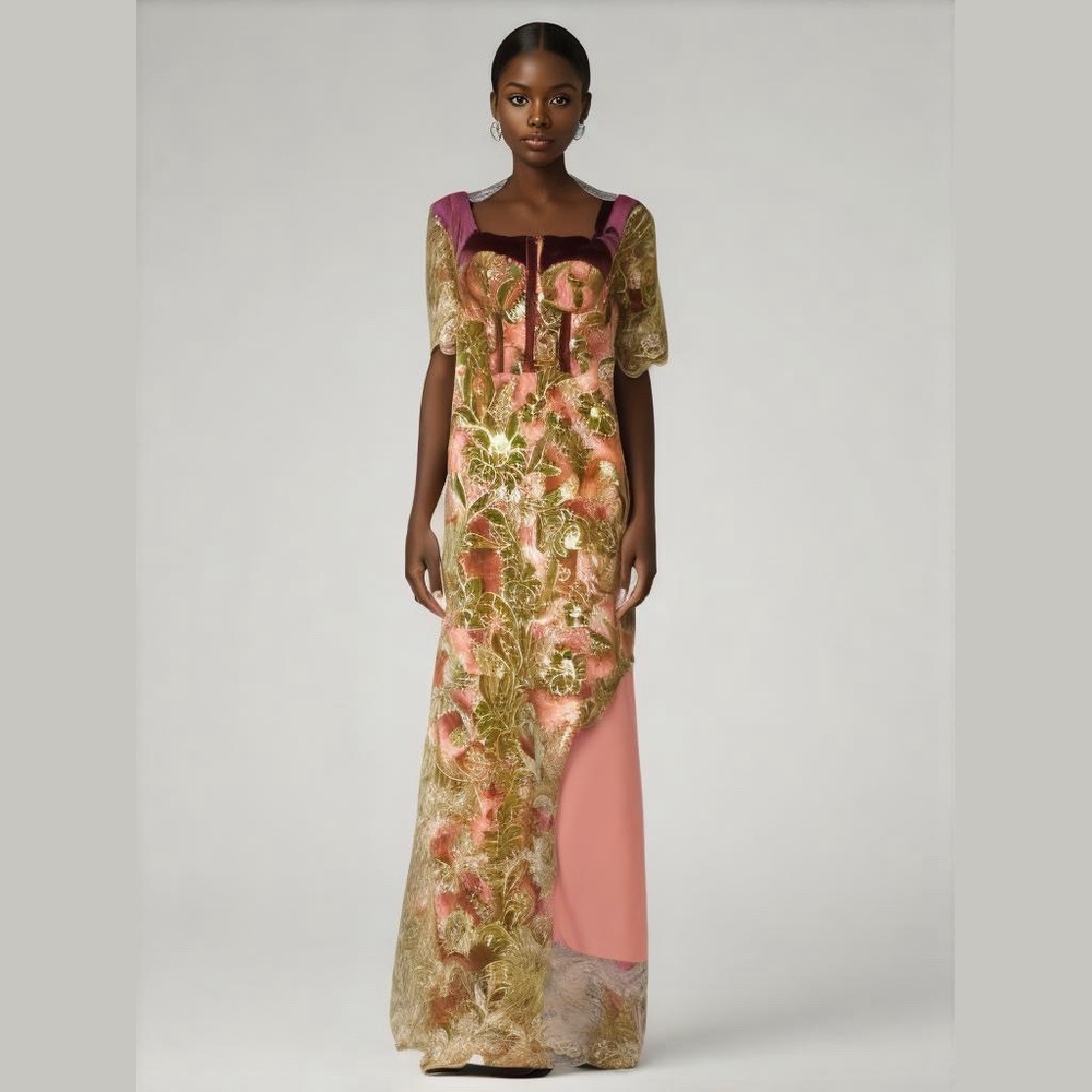 Oscar de la Renta STYLE Dress mermaid Floral Velvet Lace Gown Vintage inspired